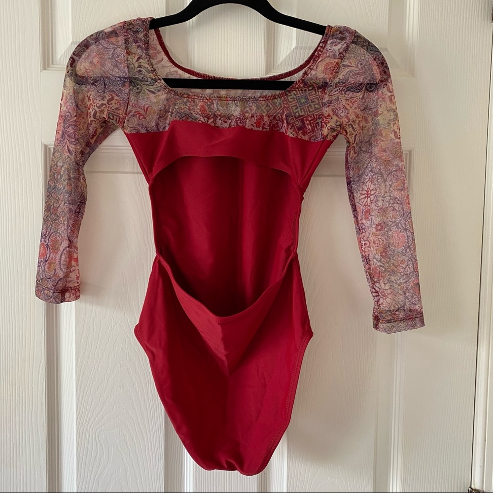 Red Mesh Leotard With Open Back - image 2